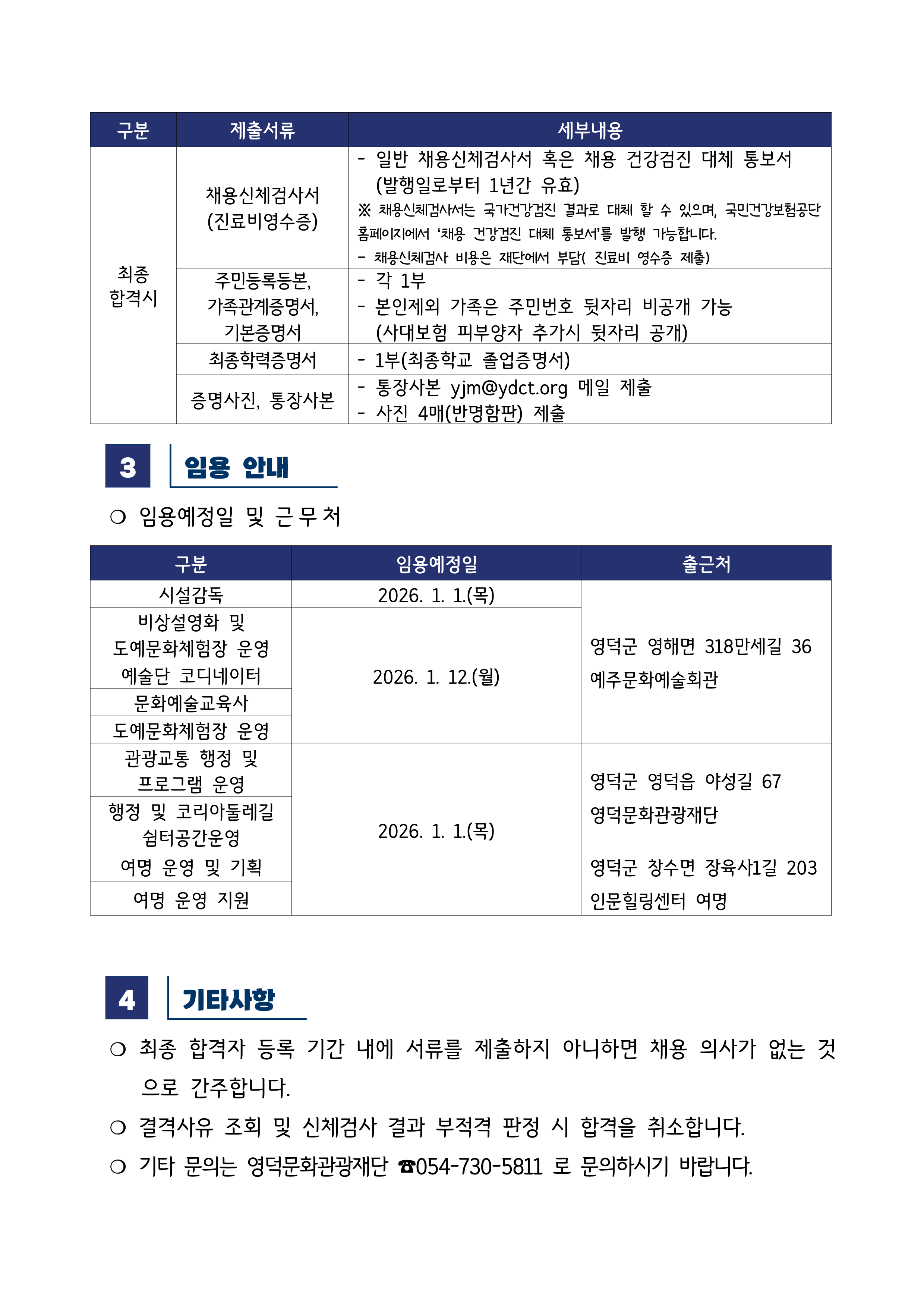 2025년 재단법인 영덕문화관광재단 제9차 직원 채용 최종합격자 공고2